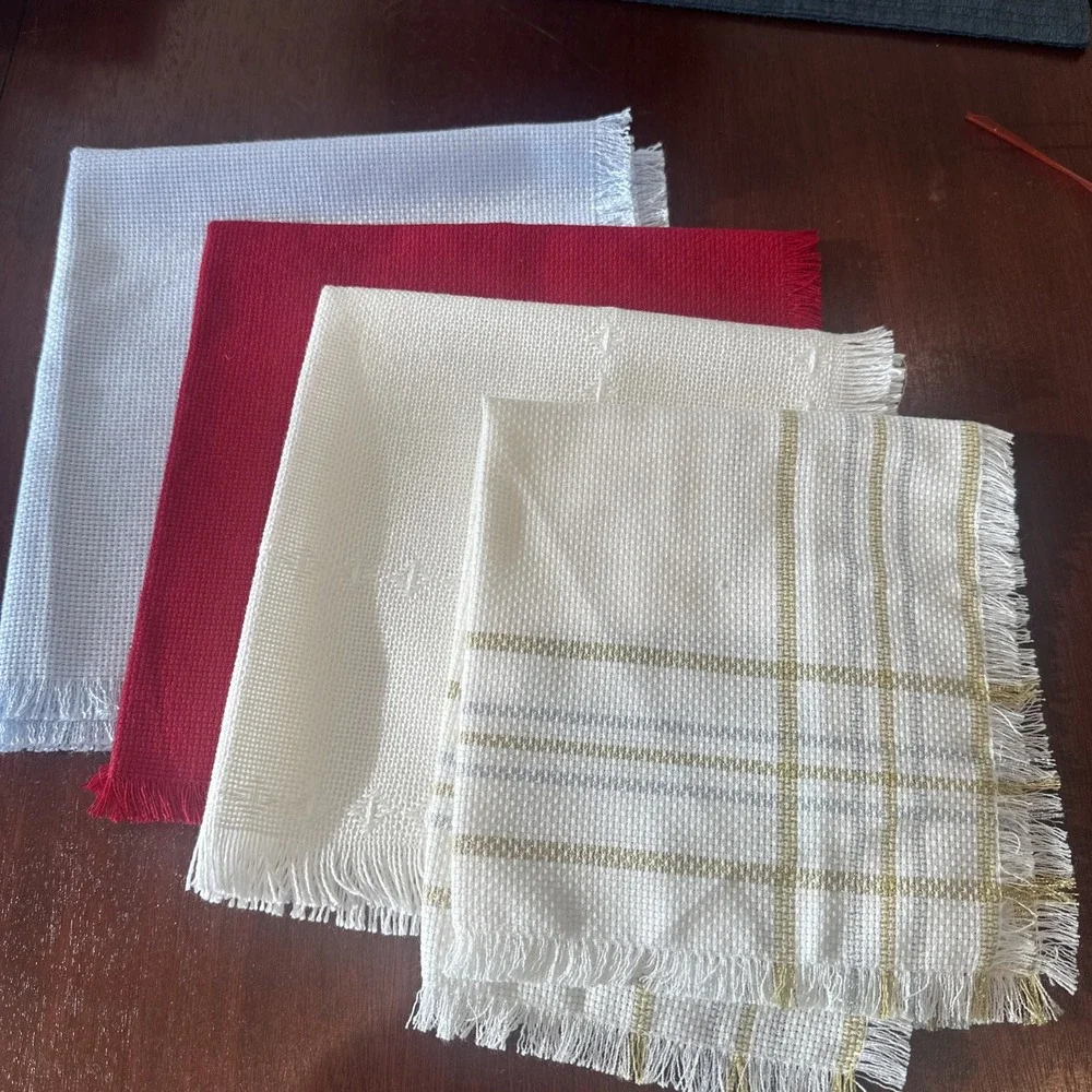 Mix of four counted cross stitch blank napkins two 18 x 18 and two small smaller